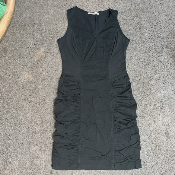 XCVI Wearables Raymond Sleeveless Ruched Poplin + Jersey Dress Green Small - Picture 2 of 8